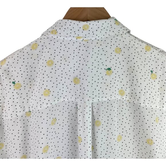 SO Womens Size Large White w/Black Polka Dots & Lemons Button Up Shirt - Picture 6 of 11